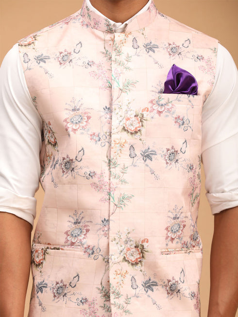 Light Pink Floral Printed Nehru Jacket
